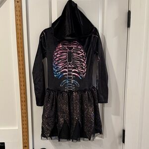 Kids Skeleton Costume with Hood - Black and Pink